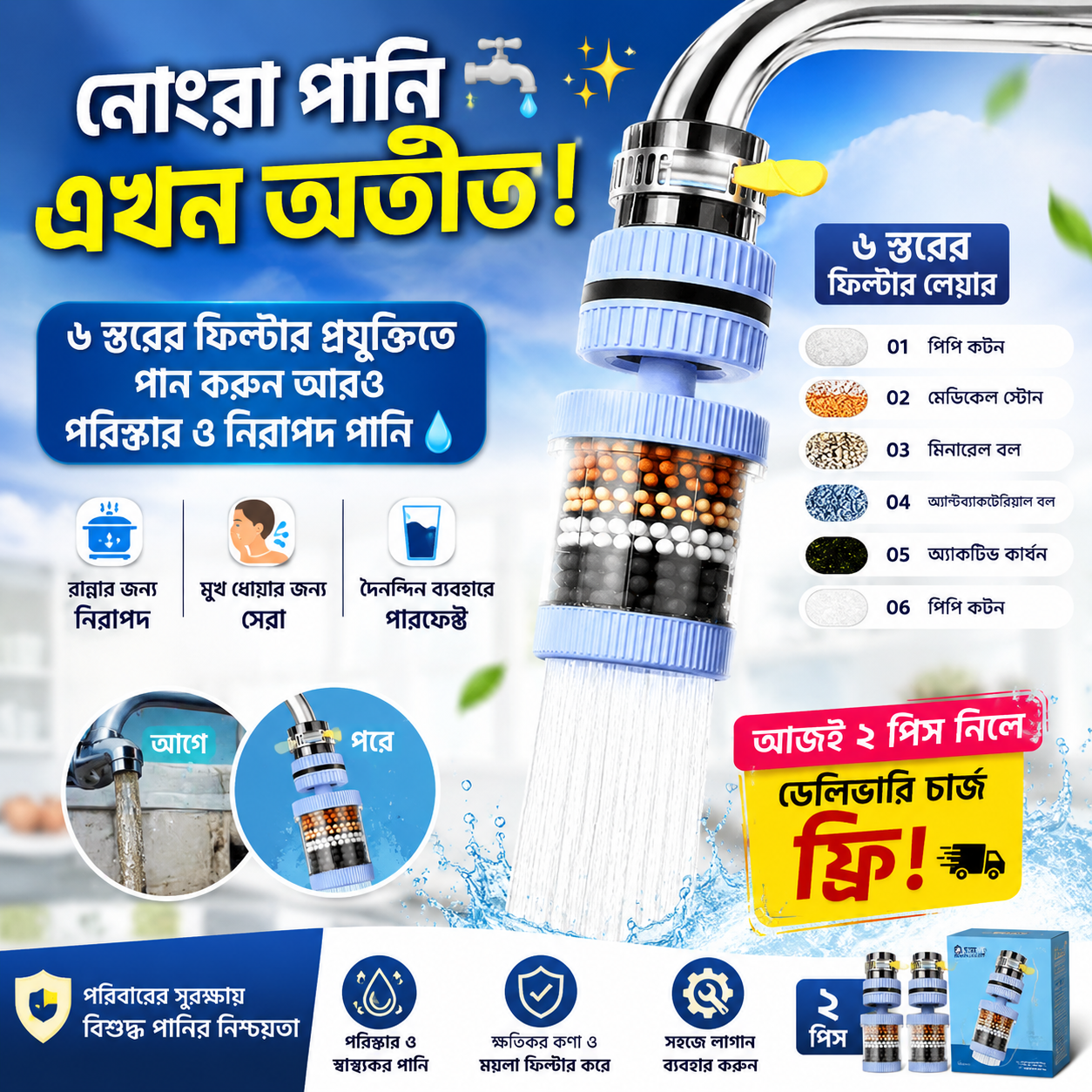 6 Layer Roated Water FIlter Tap Pro - (2 পিস ফ্রি ডেলিভারি)